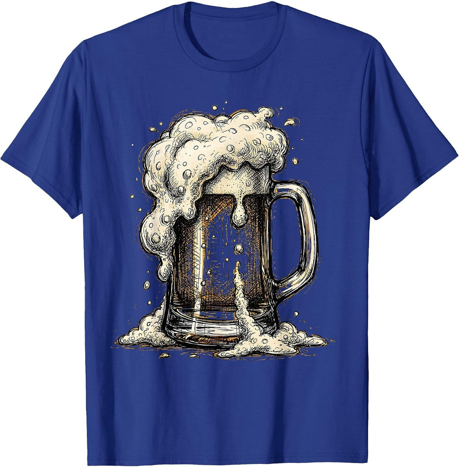 Frothy Beer Mug Overflowing Foam Graphic T-Shirt - Royal Blue