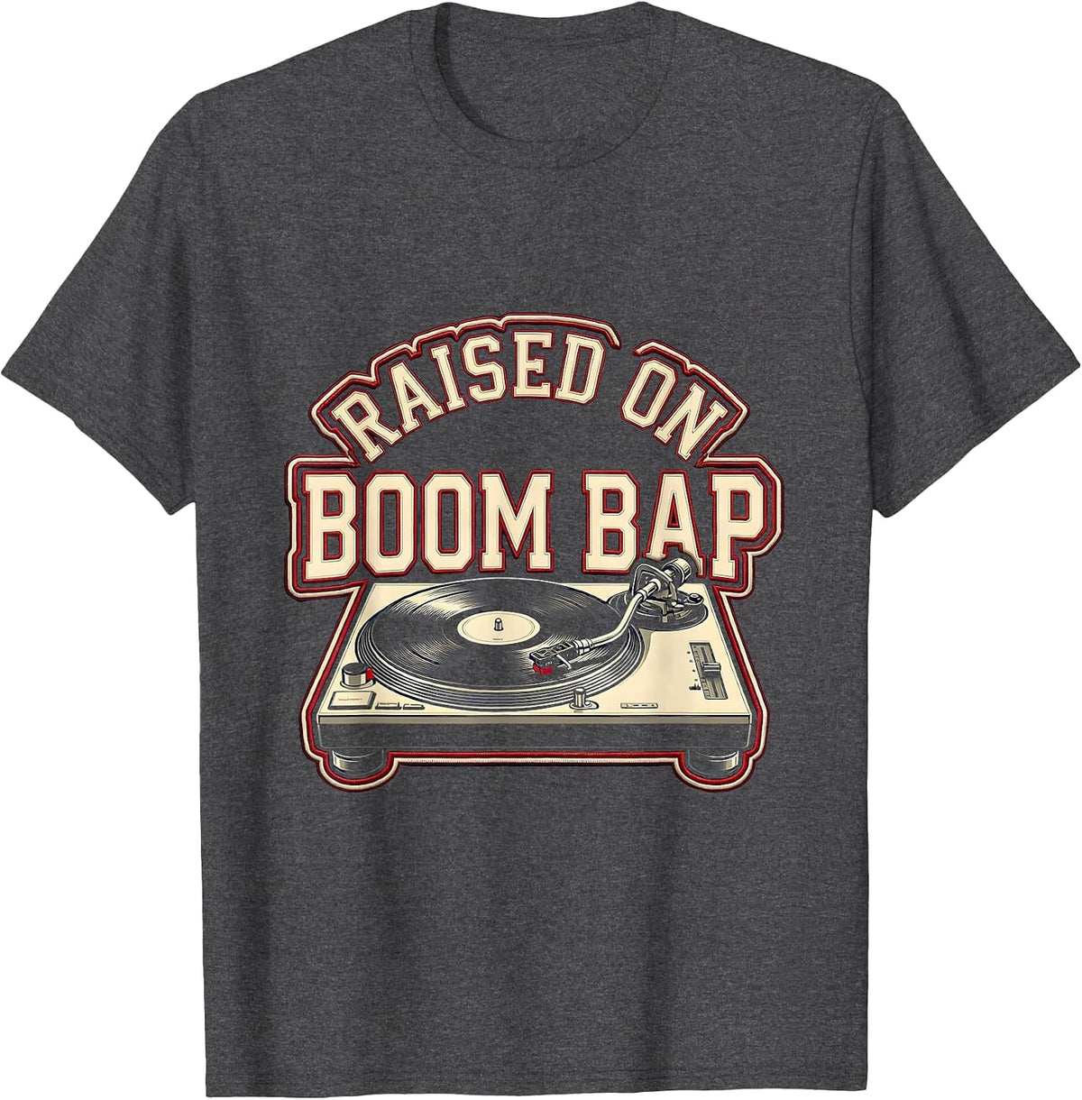 Raised On Boom Bap Vintage Hip Hop Retro Rap Music Fan T-Shirt - Dark Heather Grey