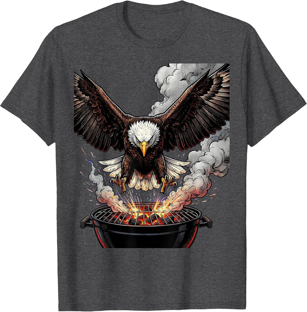 Men's Bald Eagle Landing on BBQ Grill Graphic T-Shirt - Dark Heather Grey