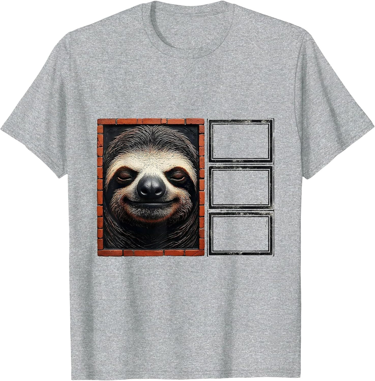Men's Calm Sloth Face Wood Type Letterpress Funny Gift T-Shirt - Heather Grey