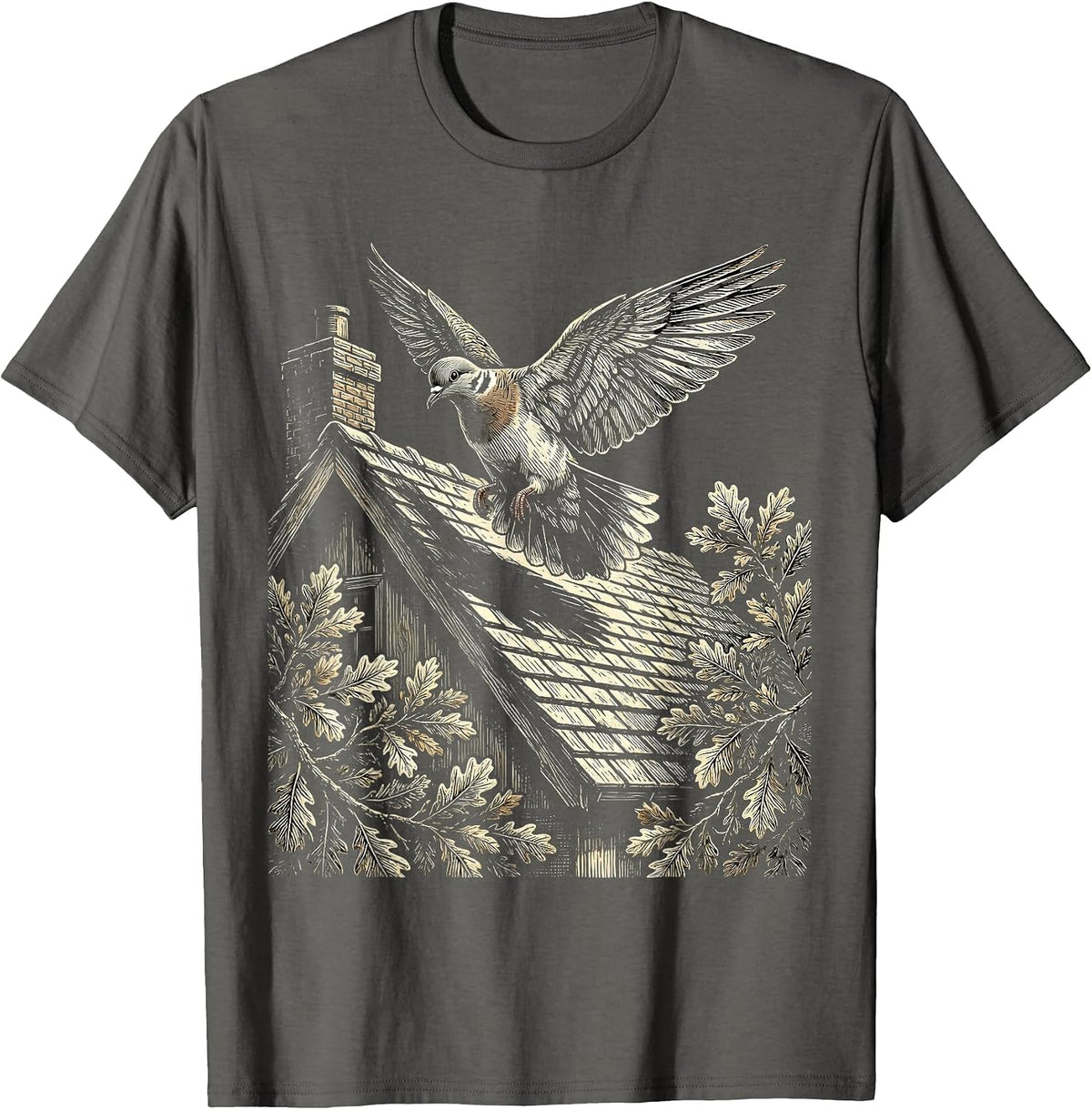 Altruismo House Dove Landing on Cottage Rooftop T-Shirt - Asphalt Grey