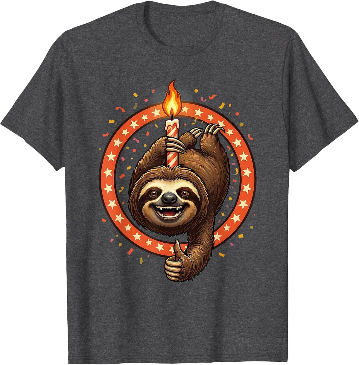 Sloth Birthday Candle Funny Birthday Graphic T-Shirt - Dark Heather Grey