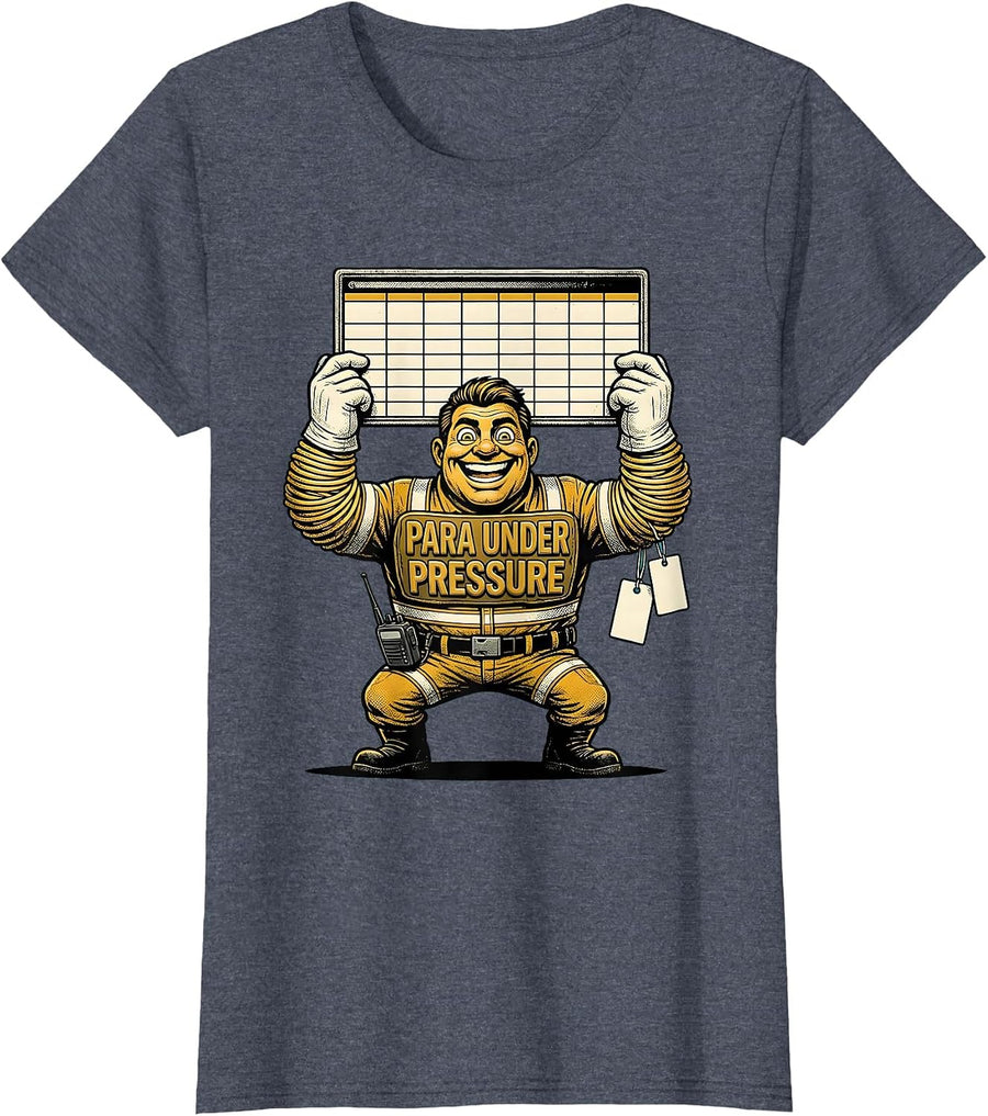 Para Under Pressure Retro Cartoon Paraprofessional Humor T-Shirt, Women, Heather Blue, Medium - As Pictured