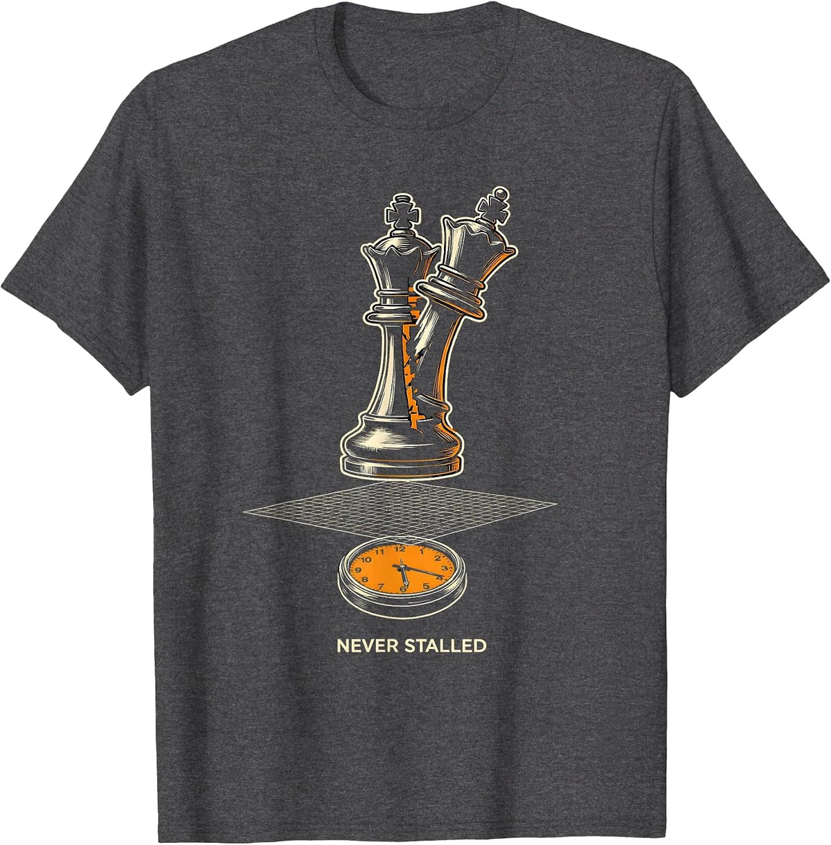 Men's Never Stalled Exploded View Technical Chess Player Gift T-Shirt - Dark Heather Grey
