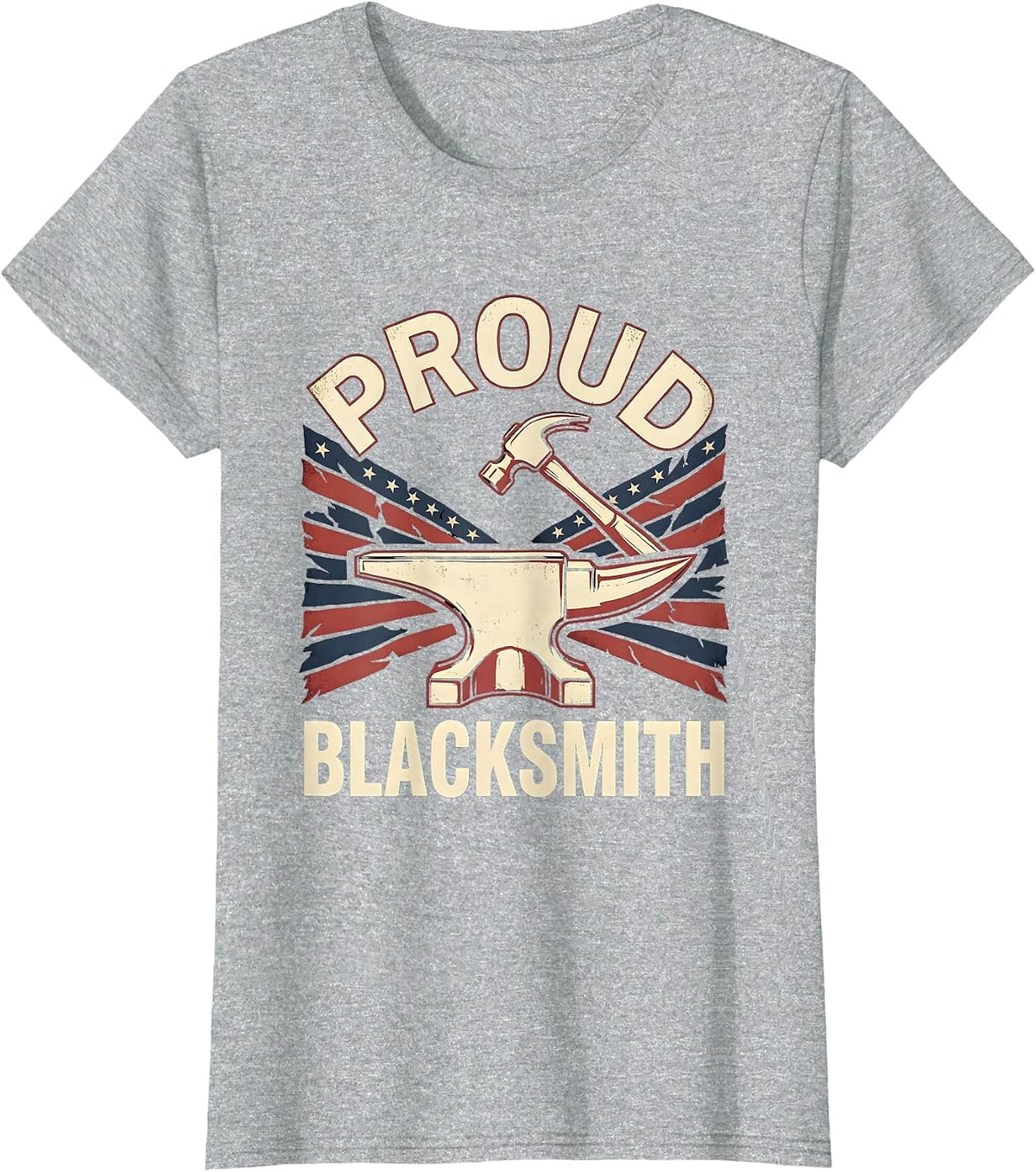 Women's Proud Blacksmith Patriotic Anvil Hammer American Flag T-Shirt - Heather Grey
