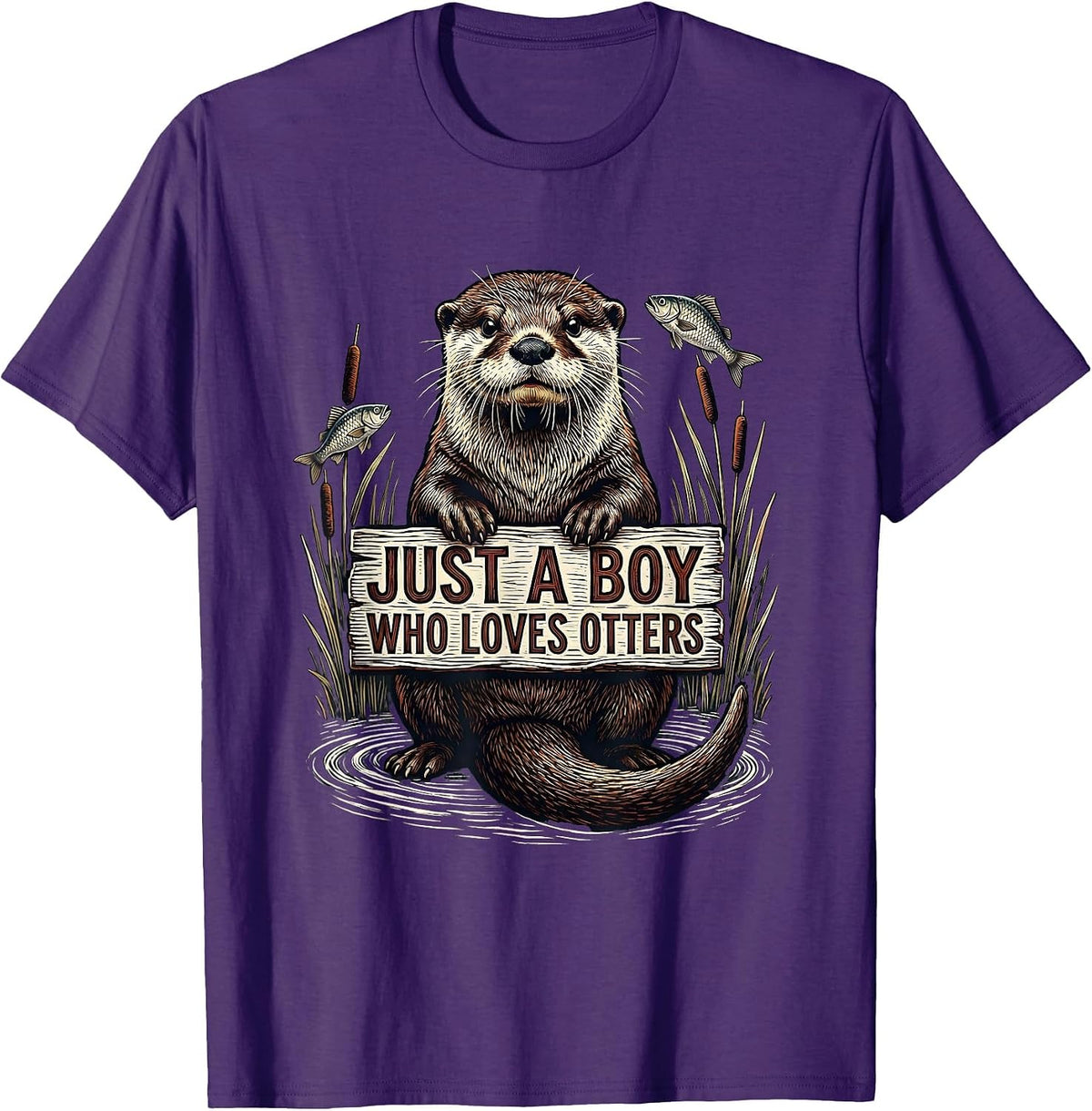 Men's Just A Boy Who Loves Otters Funny Otter Lover Gift For Kids T-Shirt - Purple