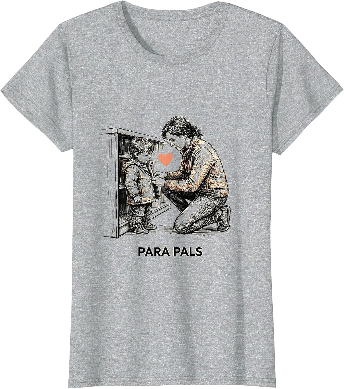 Para Pals Hand-Sketched Paraprofessional Teacher Aide T-Shirt - Heather Grey