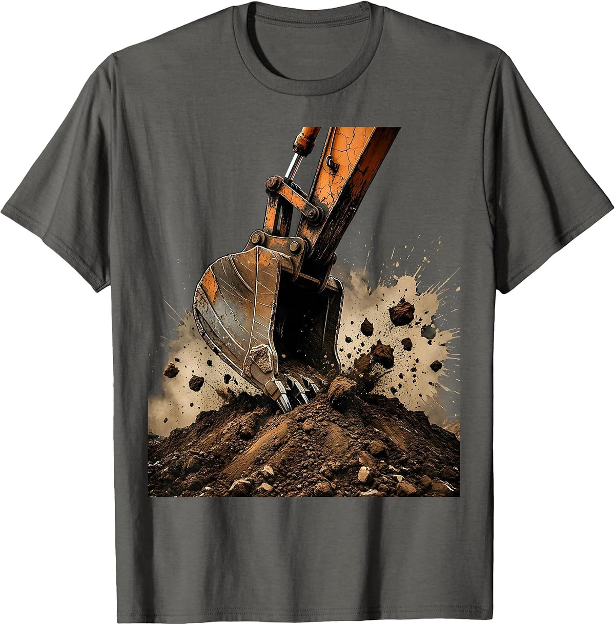 Men's Excavator Digging Dirt Pile Construction Graphic T-Shirt - Asphalt Grey