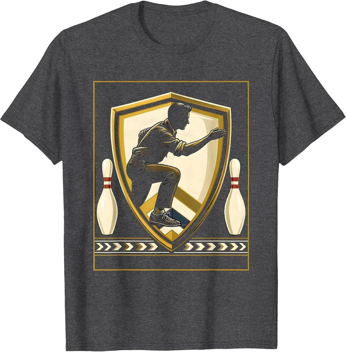 Retro Bowler Mid-Release Classic Bowling Art T-Shirt - Dark Heather Grey
