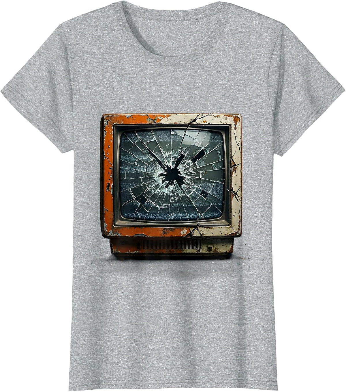 Punk Smashed TV Screen Graphic T-Shirt - Heather Grey