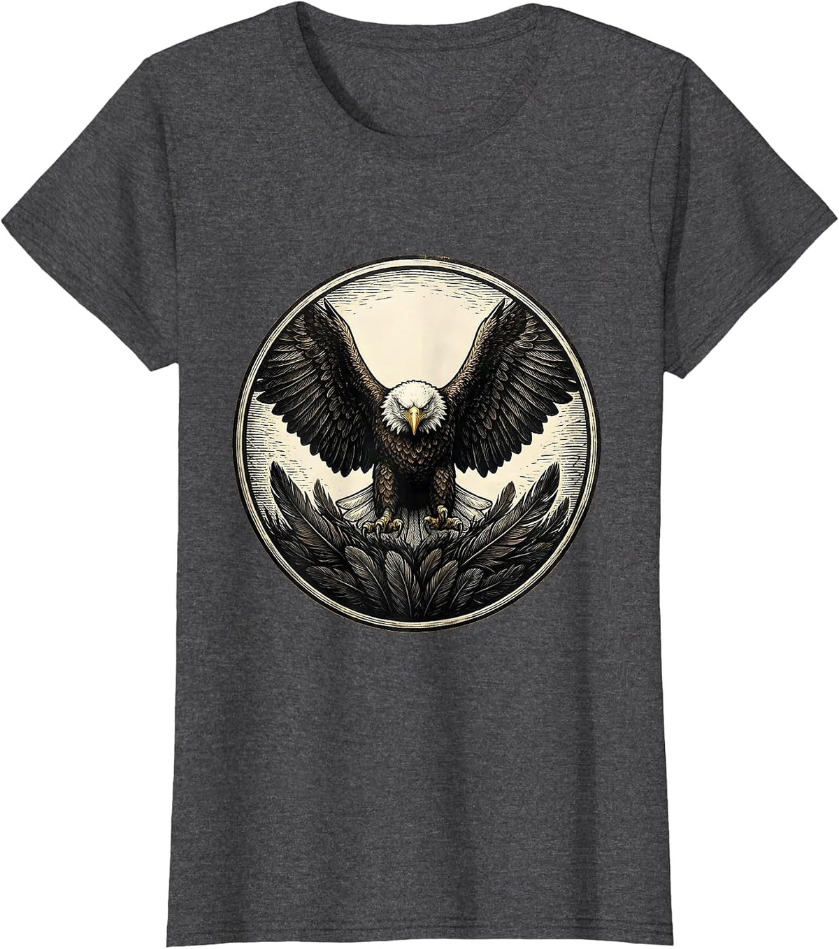 Women's Bald Eagle Sealed Badge Vintage Mascot Pride T-Shirt - Dark Heather Grey