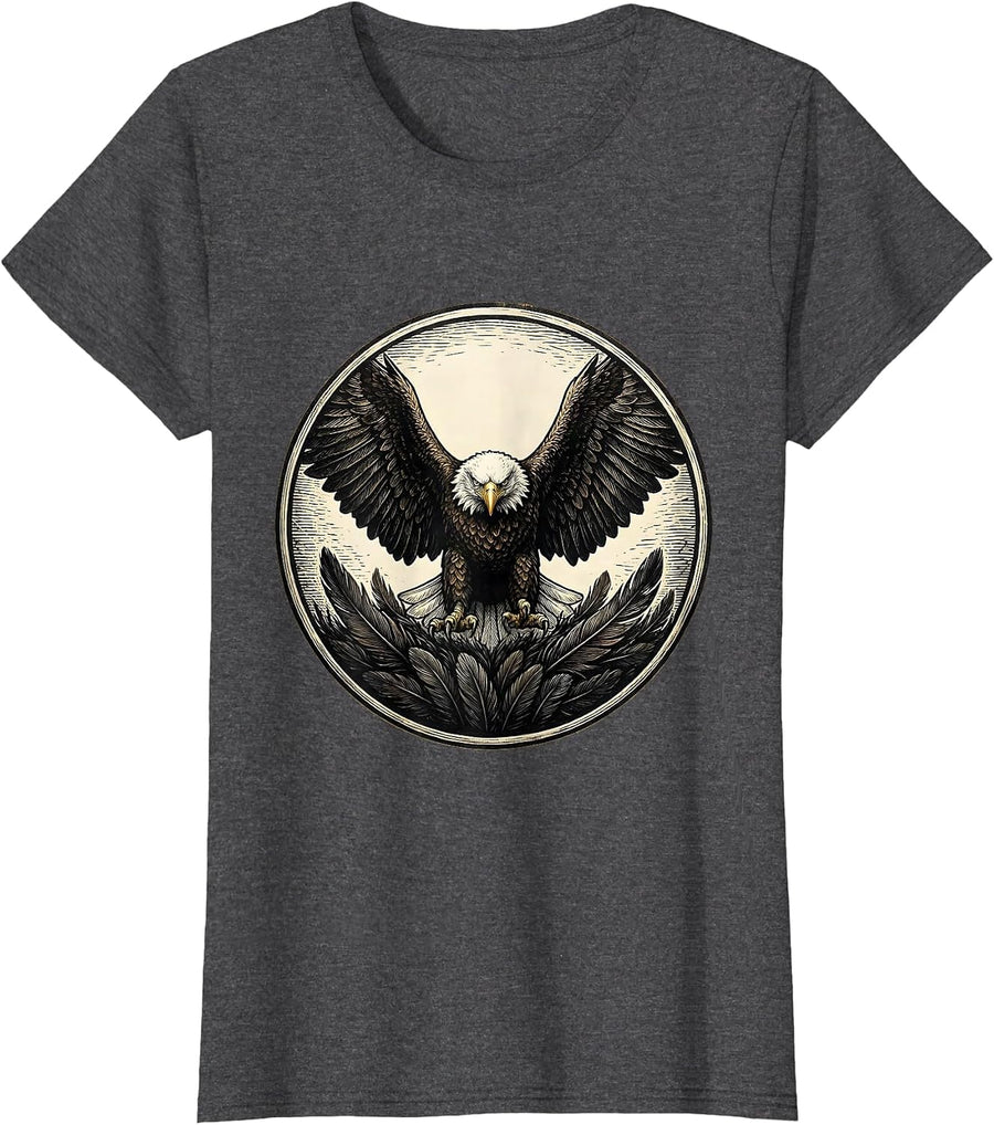Women's Bald Eagle Sealed Badge Vintage Mascot Pride T-Shirt - Dark Heather Grey