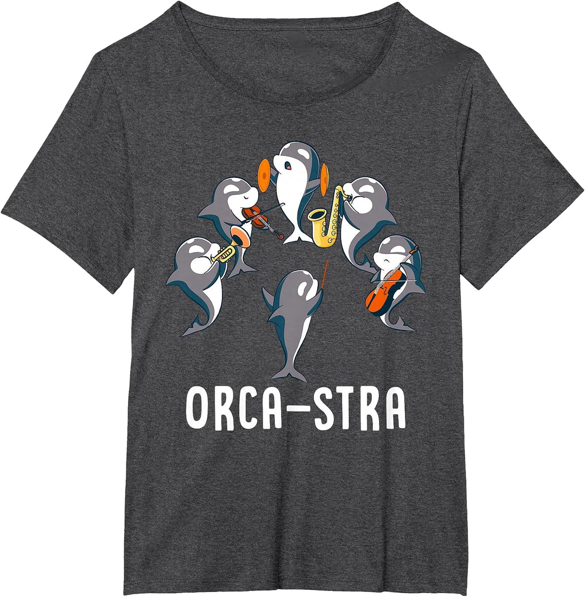 Funny Orca-stra Orca Killer Whale Orchestra T-Shirt - Dark Heather Grey