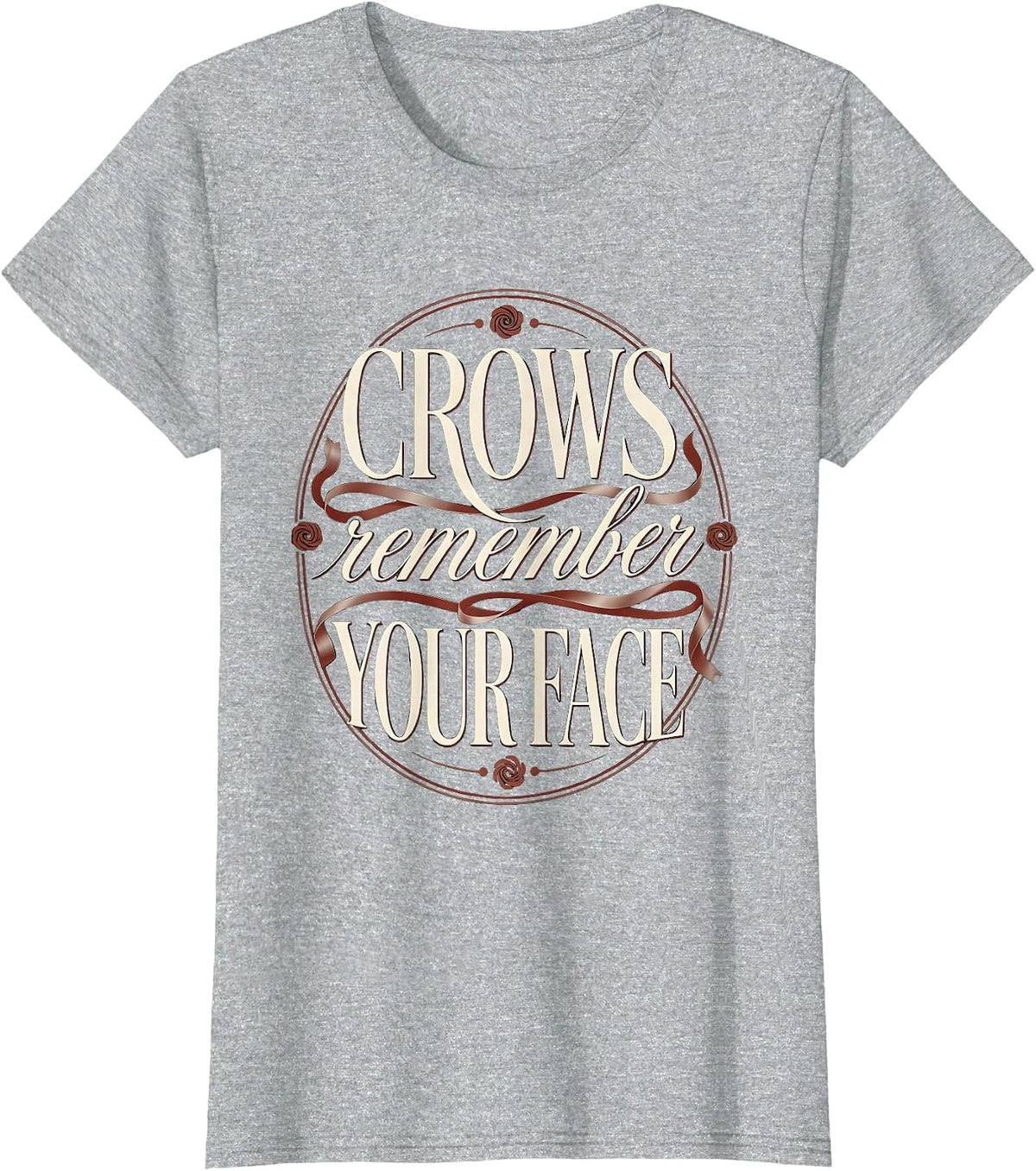 Women's Crows Remember Your Face Nature Art Design T-Shirt - Heather Grey