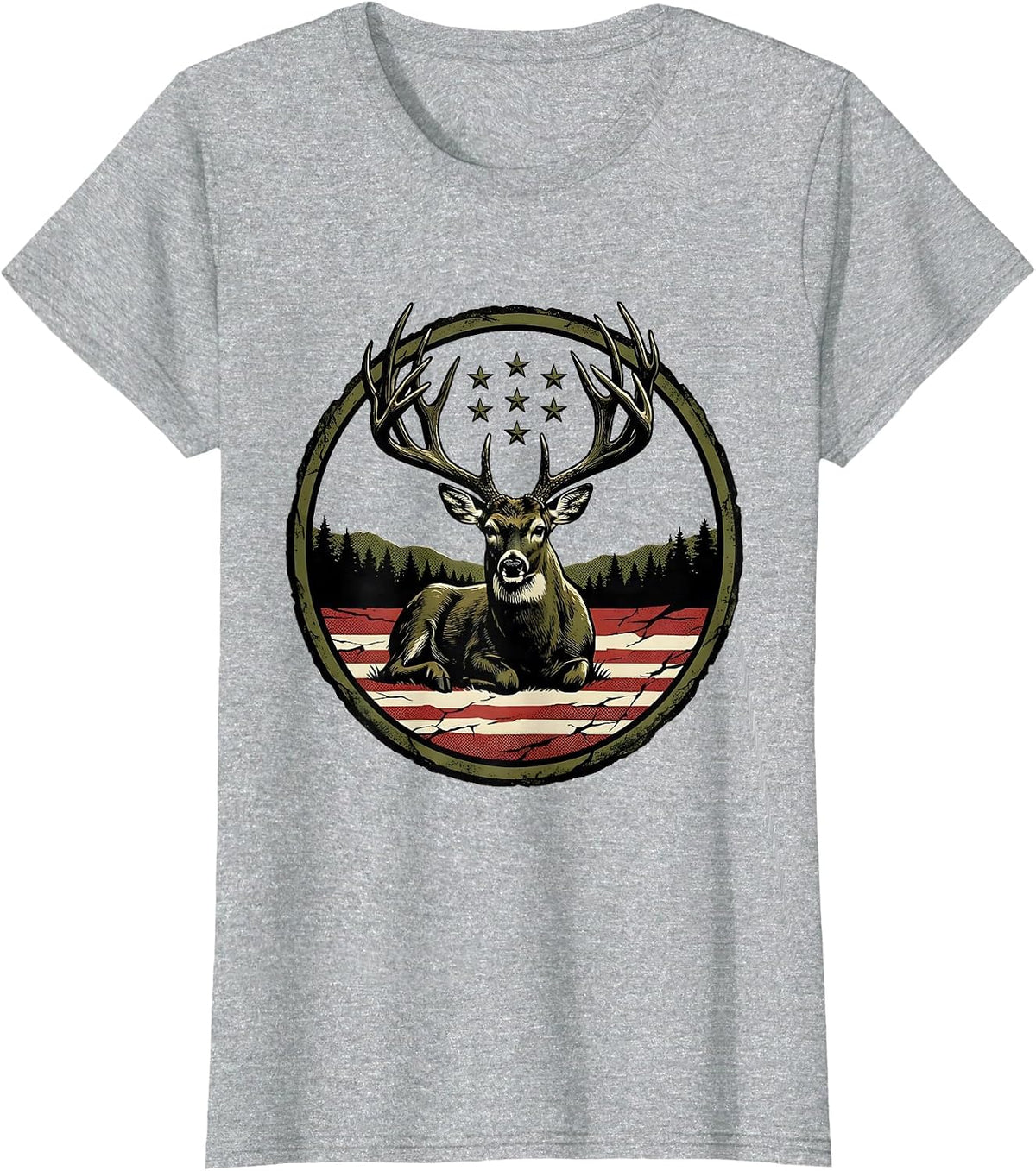 Whitetail Buck Patriotic Deer Hunter Dad Gift T-Shirt - Heather Grey