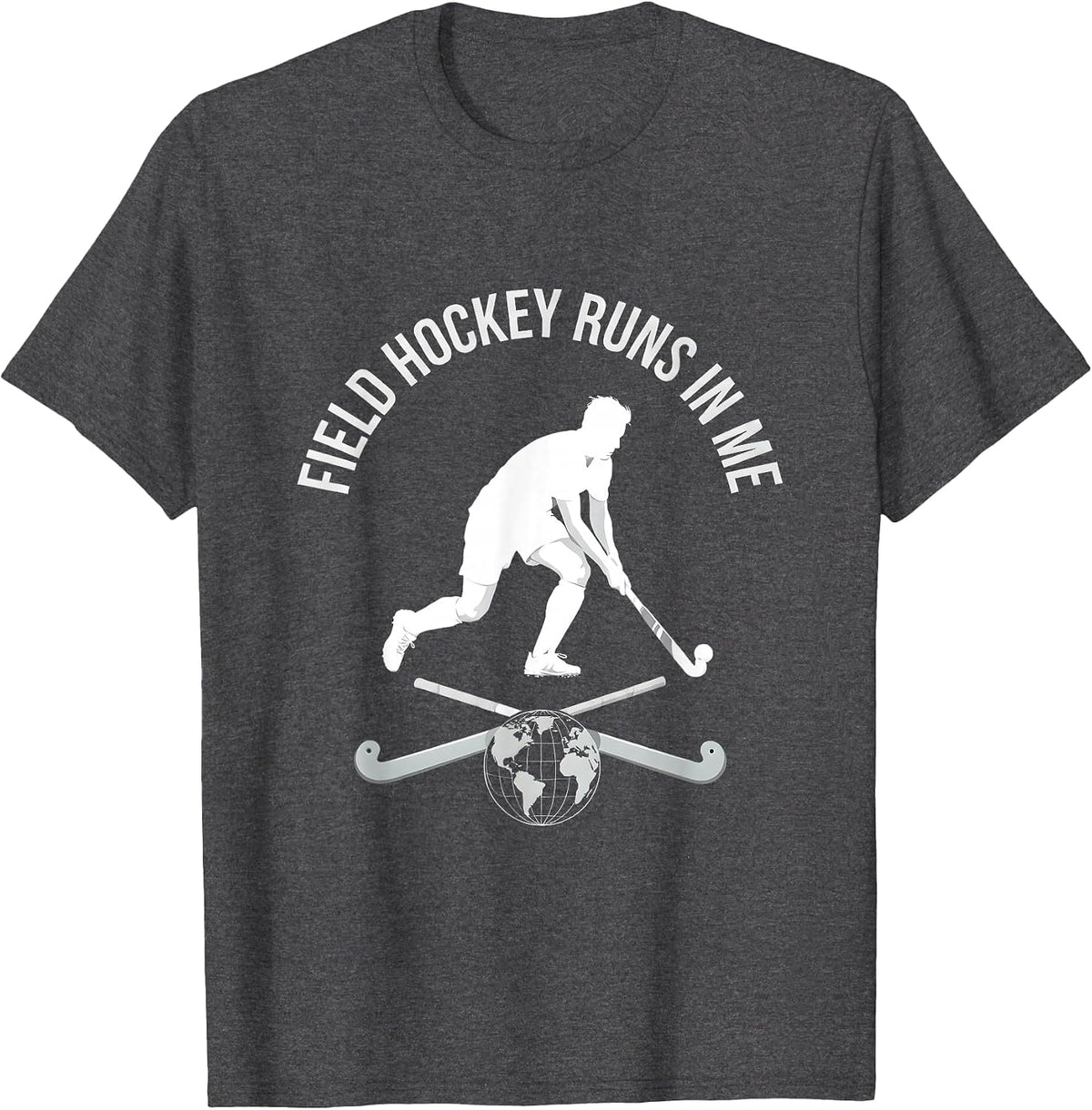 Field Hockey Runs In Me Player Fan Design T-Shirt - Dark Heather Grey