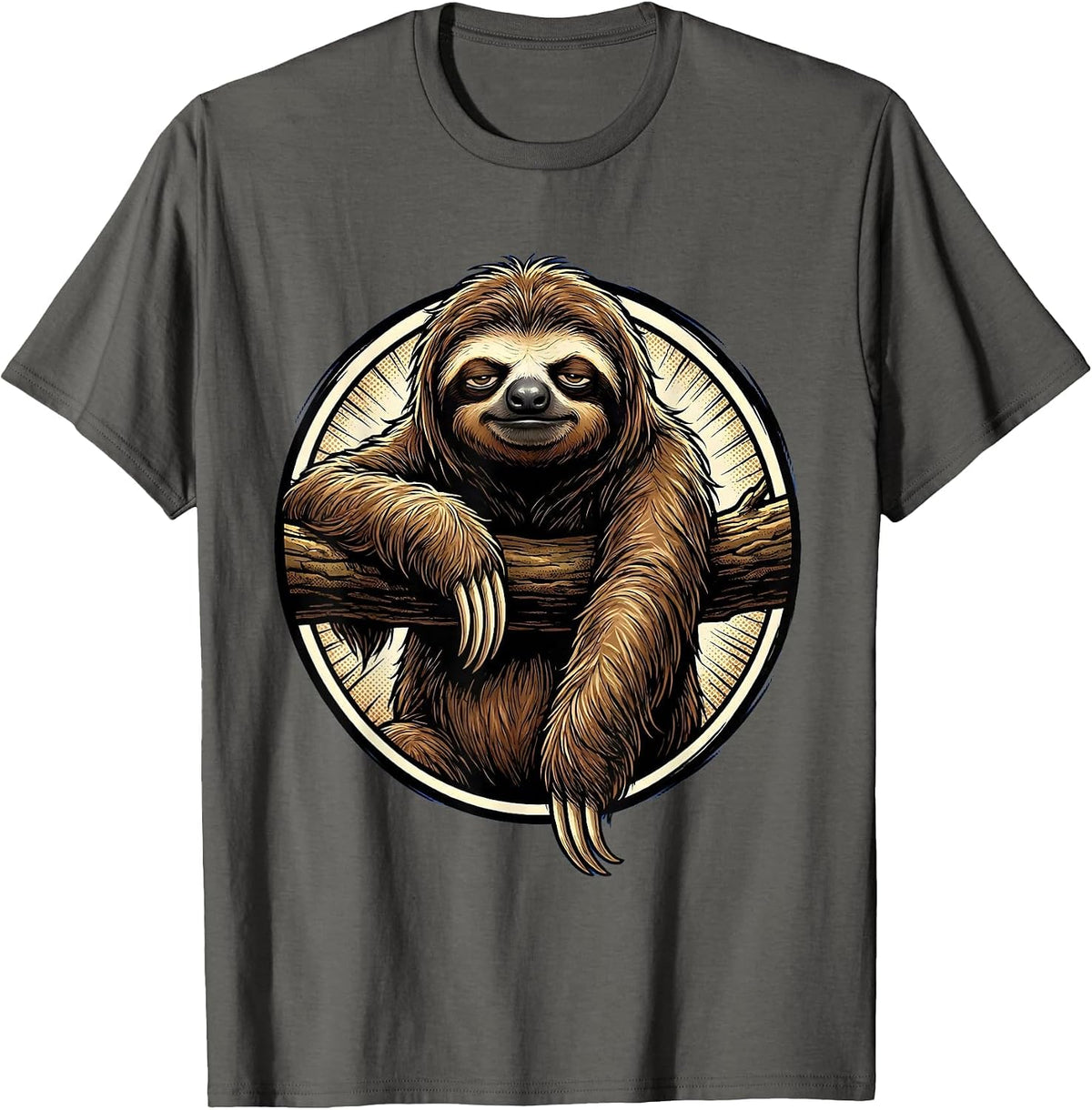 Exhausted Sloth Hanging From Branch Illustration T-Shirt - Asphalt Grey