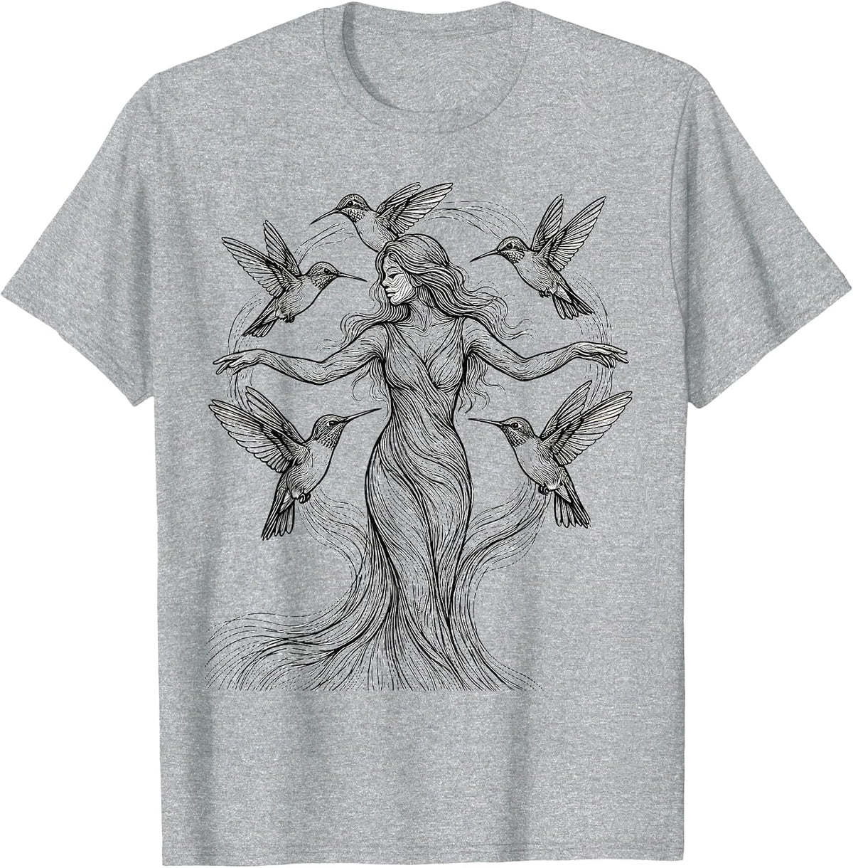 Men's Gigi Hummingbird Garden Illustration T-Shirt - Heather Grey