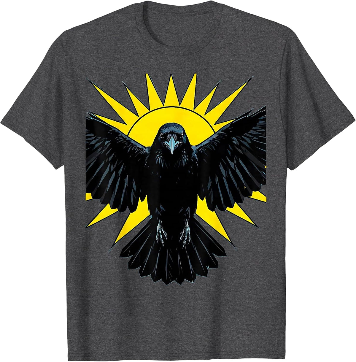 Crow Wings Spread Blocking the Sun Illustration T-Shirt - Dark Heather Grey