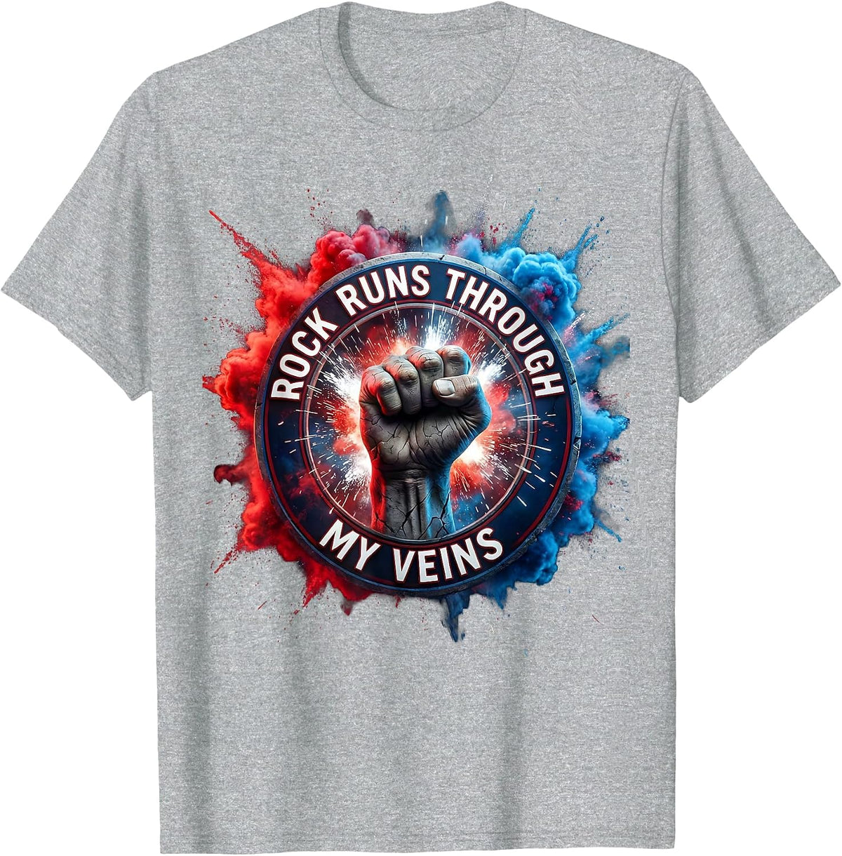 Men's Rock Runs Through My Veins Music Lover Design T-Shirt - Heather Grey
