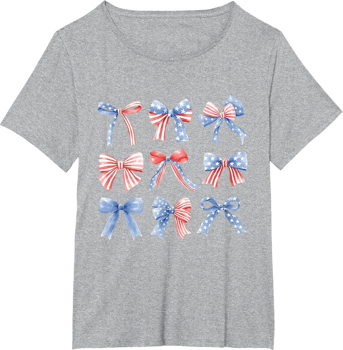 Coquette Red White & Blue Patriotic Bows Retro July 4th T-Shirt - Heather Grey