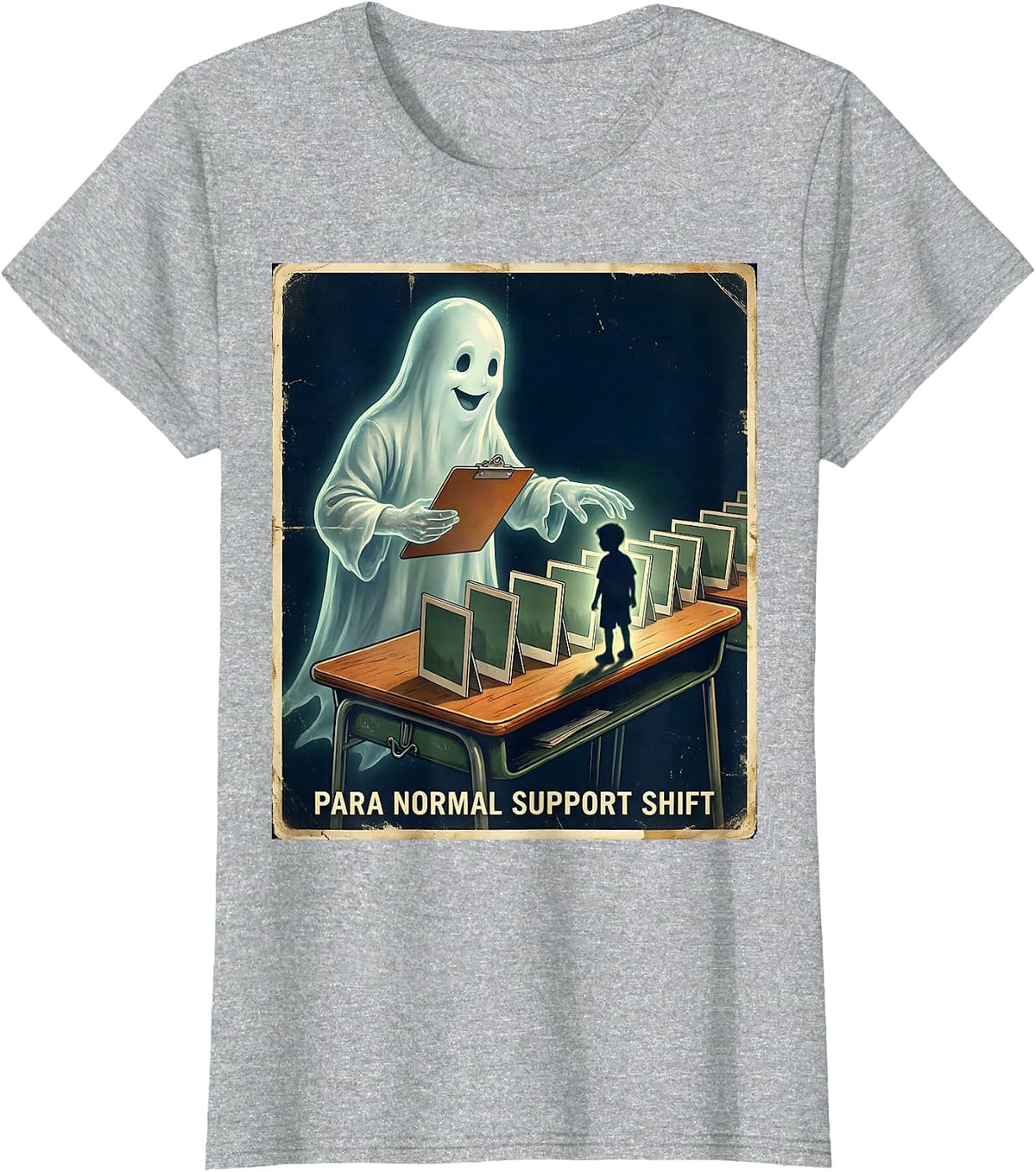 Women's Para Normal Support Shift Vintage Ghost Paraprofessional T-Shirt - Heather Grey