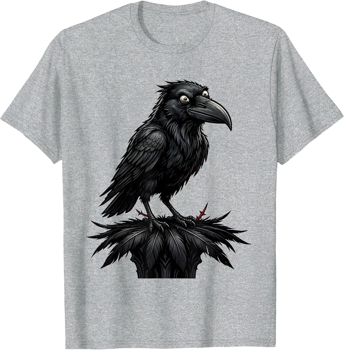 Men's Black Crow Raven Gothic Cartoon Nature Lover T-Shirt - Heather Grey