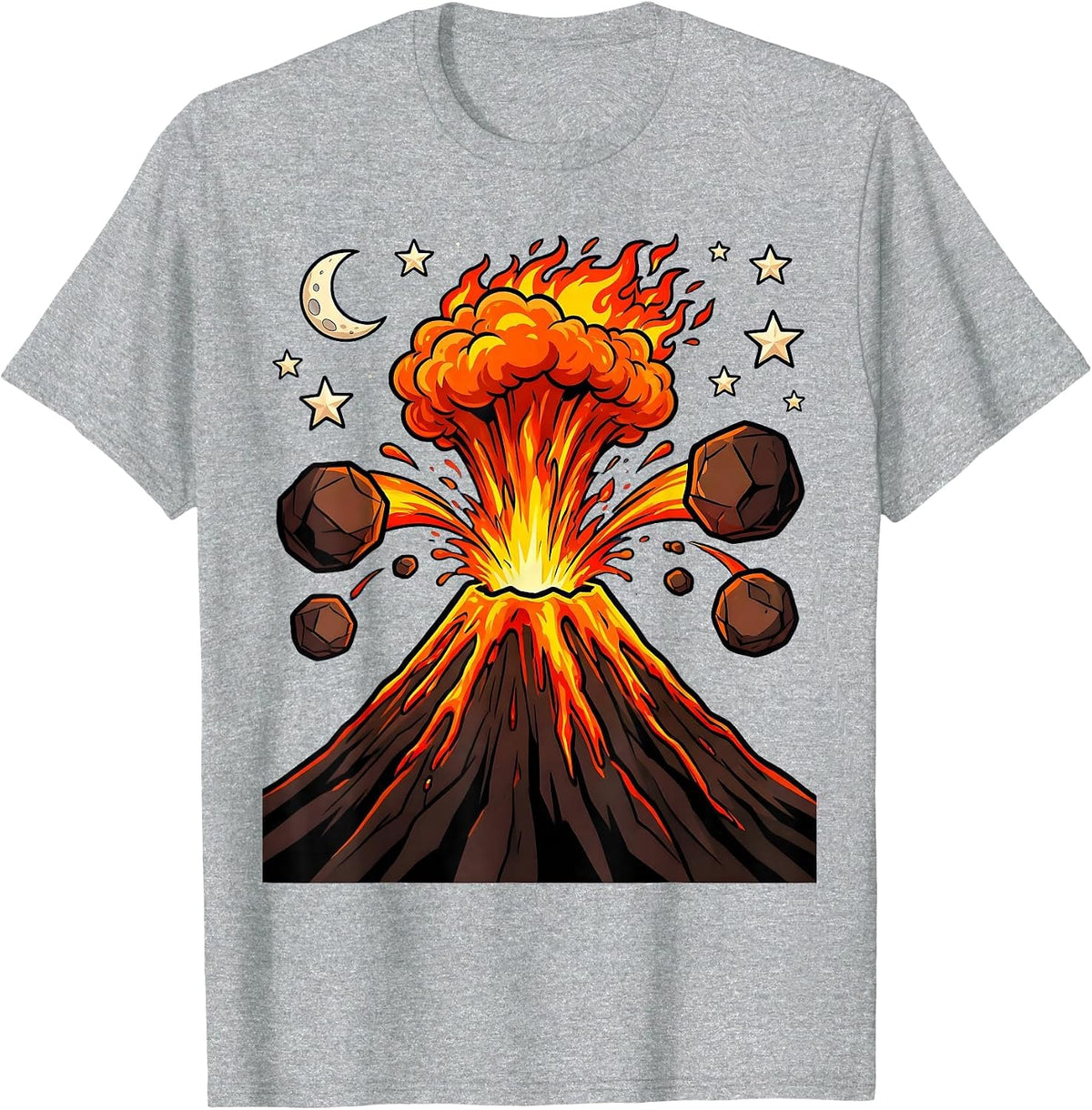 Men's Volcano Erupting Under Starry Night Sky Graphic T-Shirt - Heather Grey