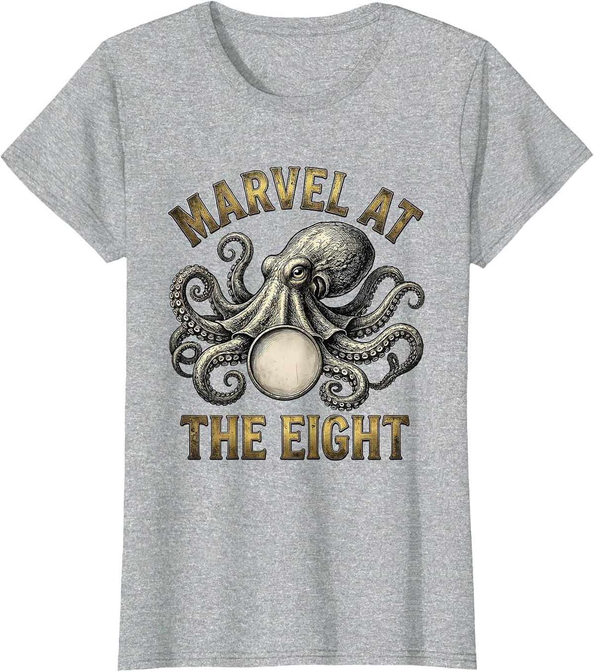 Marvel At The Eight Vintage Octopus Sea Creature T-Shirt - Heather Grey
