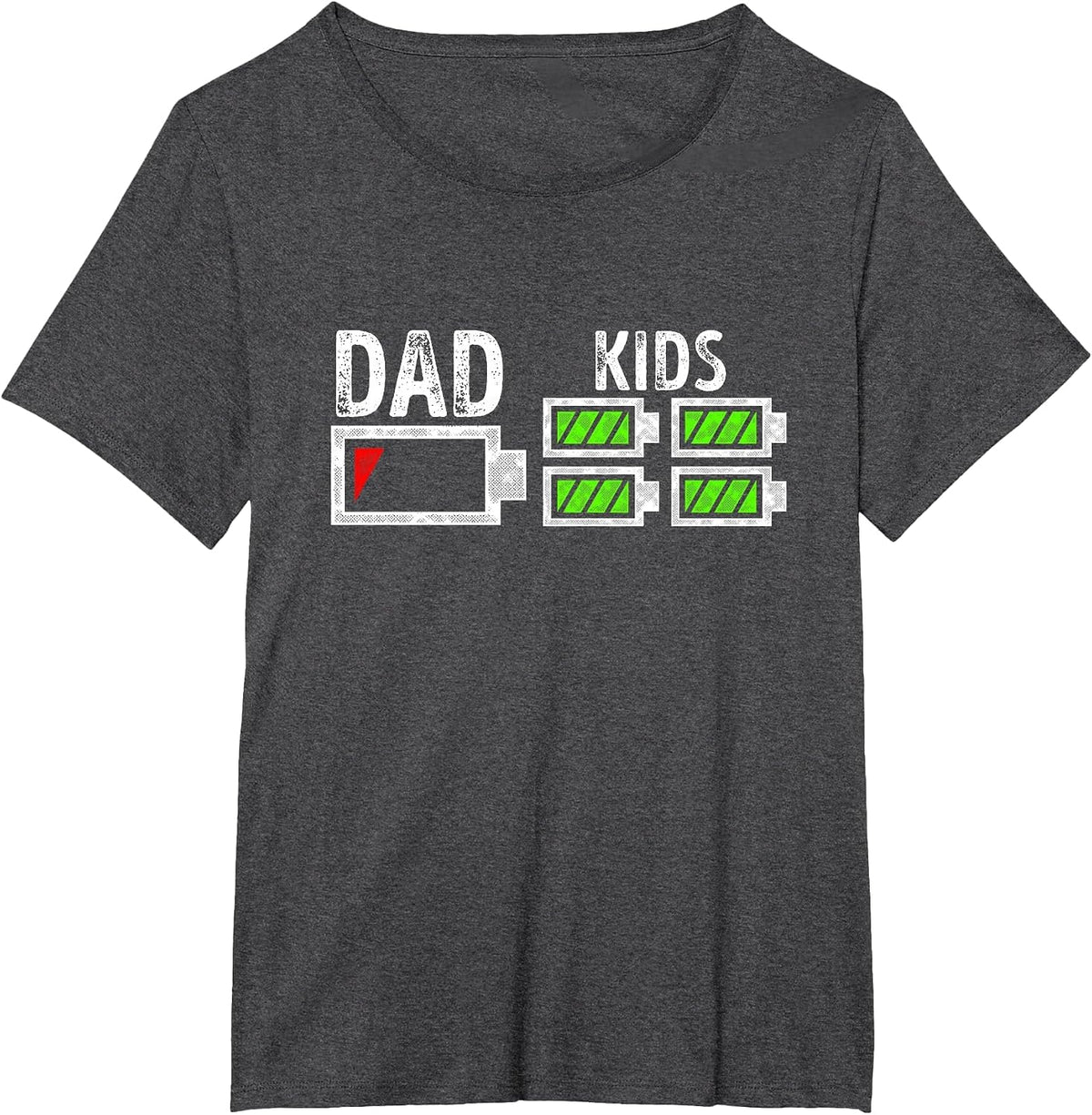 Dad of Four Low Battery Funny Father of 4 Kids Dad T-Shirt - Dark Heather Grey
