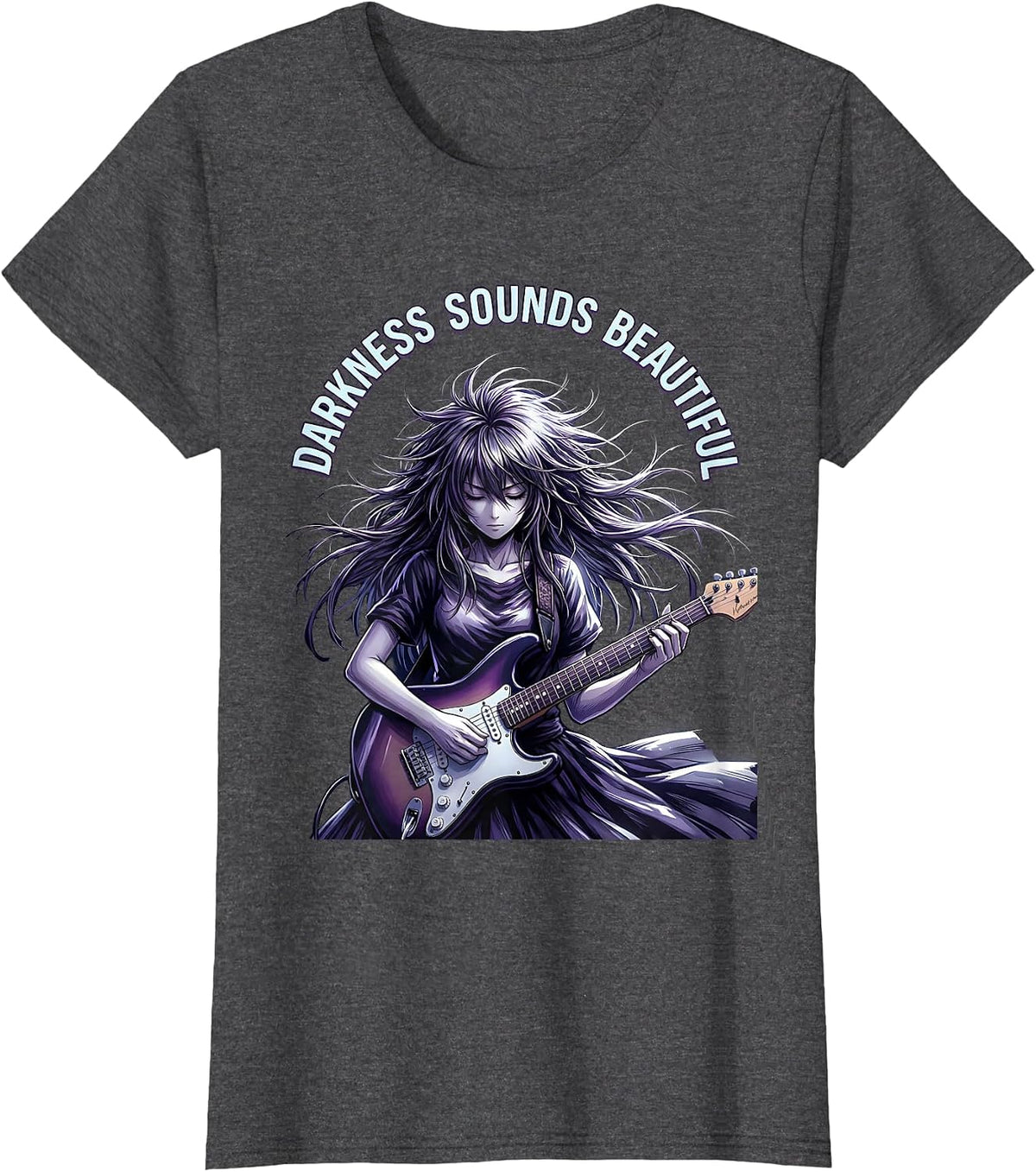 Women's Darkness Sounds Beautiful Metal Band Design T-Shirt - Dark Heather Grey