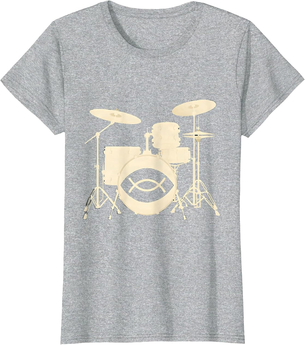 Women's Compact Drum Kit Silhouette Worship Musician Faith T-Shirt - Heather Grey