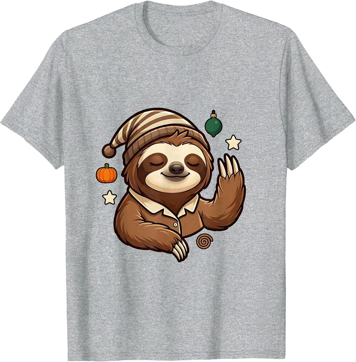 Men's Sloth Pajama Mascot Sleepwear Humor Novelty T-Shirt - Heather Grey