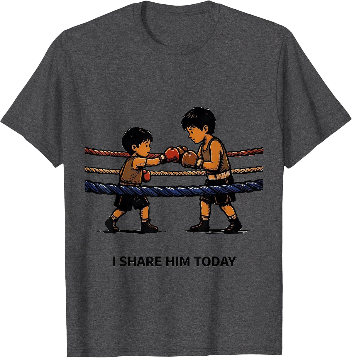 I Share Him Today Boxing Theme Party Birthday Matching Kids T-Shirt - Dark Heather Grey
