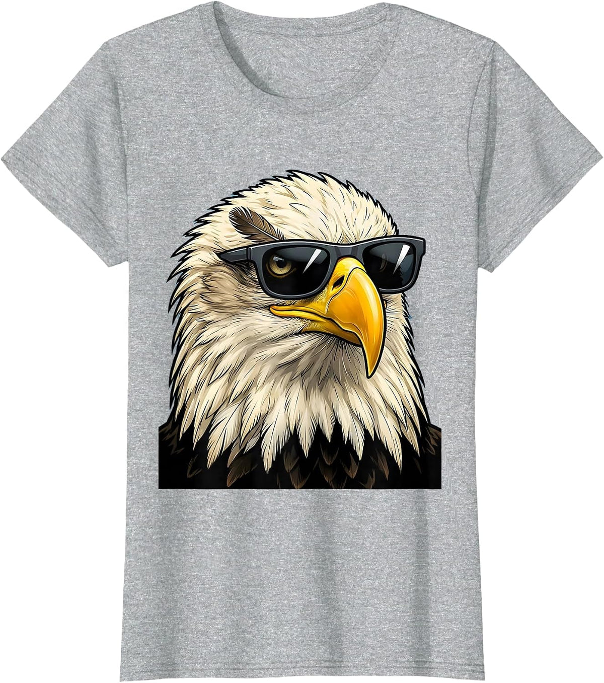 Bald Eagle Sunglasses Cartoon Mascot Novelty Humor T-Shirt - Heather Grey