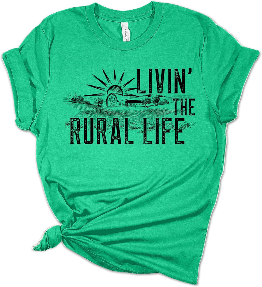 Womens Farm Tshirt Livin The Rural Life Farming Short Sleeve T-Shirt - Heather Kelly