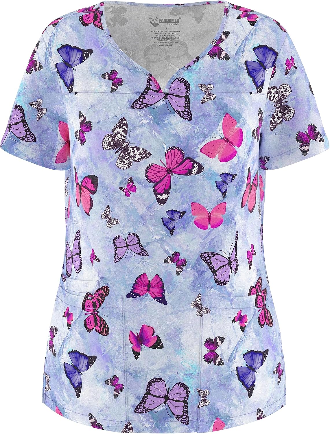 Stretch V-Neck Nursing Scrubs Top Moisture-Wicking & Odor-Control Durable Medical Uniform for Hospitals & Clinics - 198#