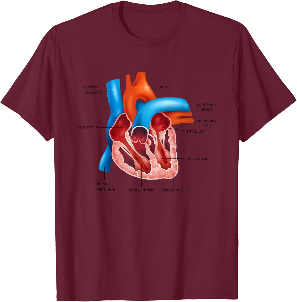 Funny Human Heart Anatomy Anatomical Heart T-Shirt - Burgundy