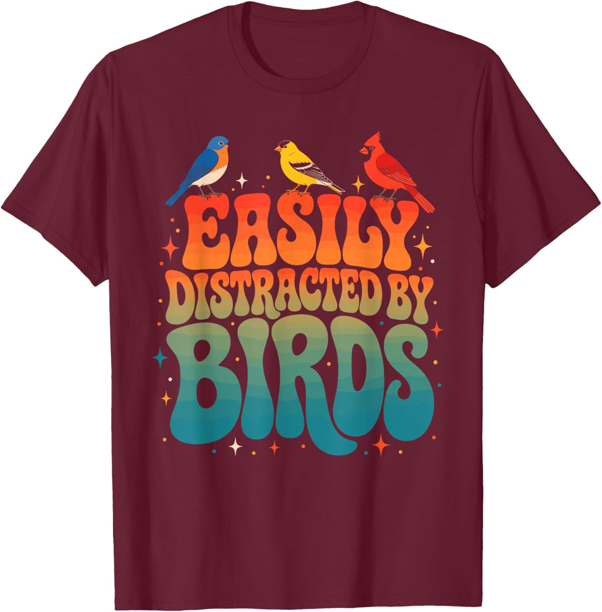 Easily Distracted By Birds Retro Birdwatching T-Shirt - Burgundy