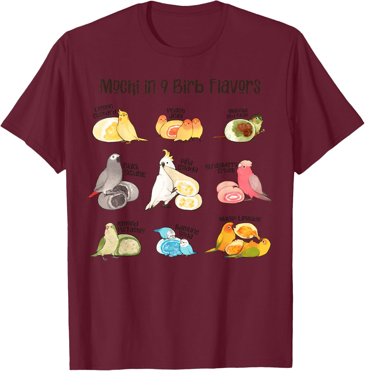 Bird Mochi T-Shirt - Burgundy