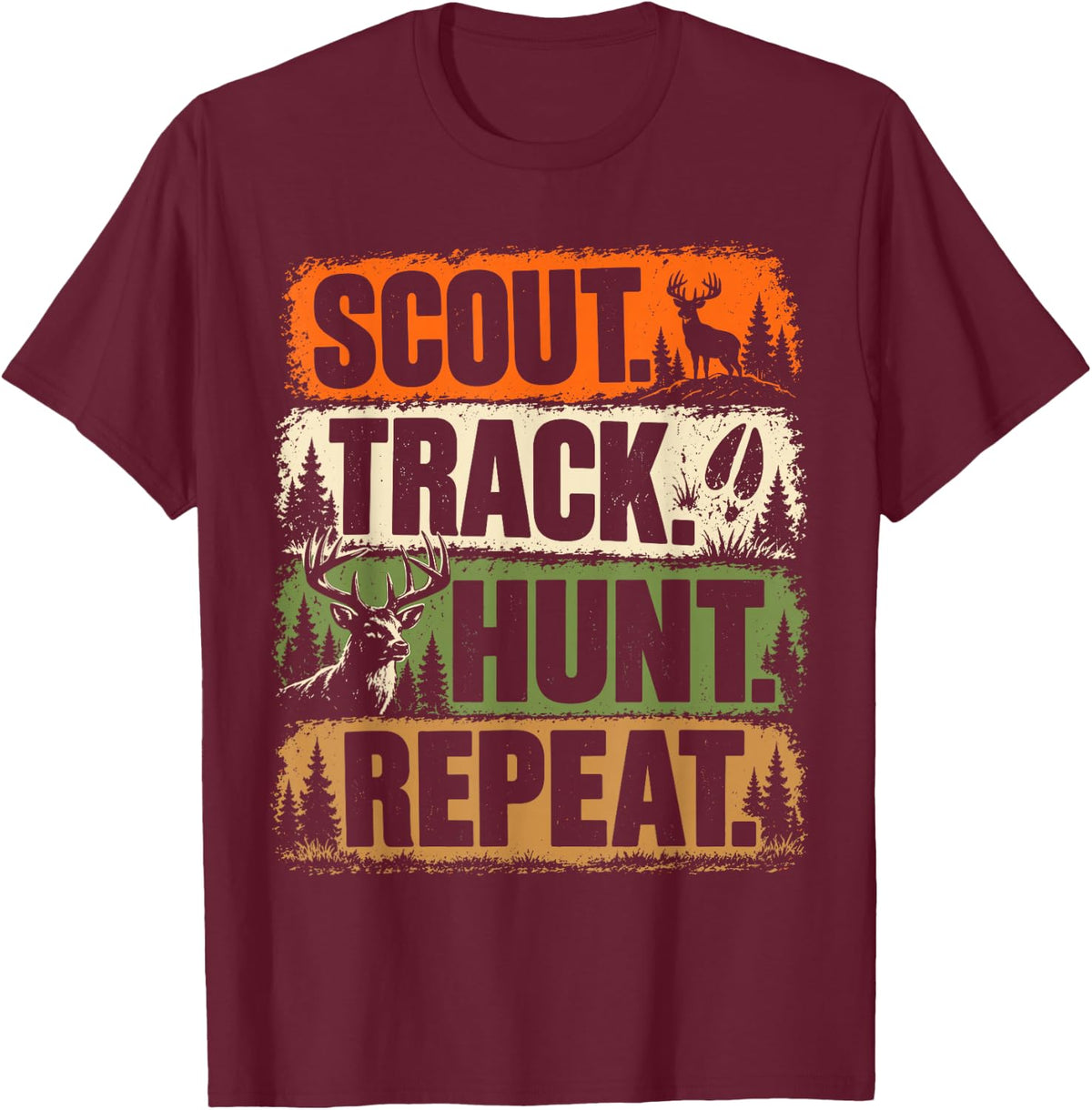 Scout Track Hunt Repeat Whitetail Deer Tracking Hunter Aura T-Shirt - Burgundy