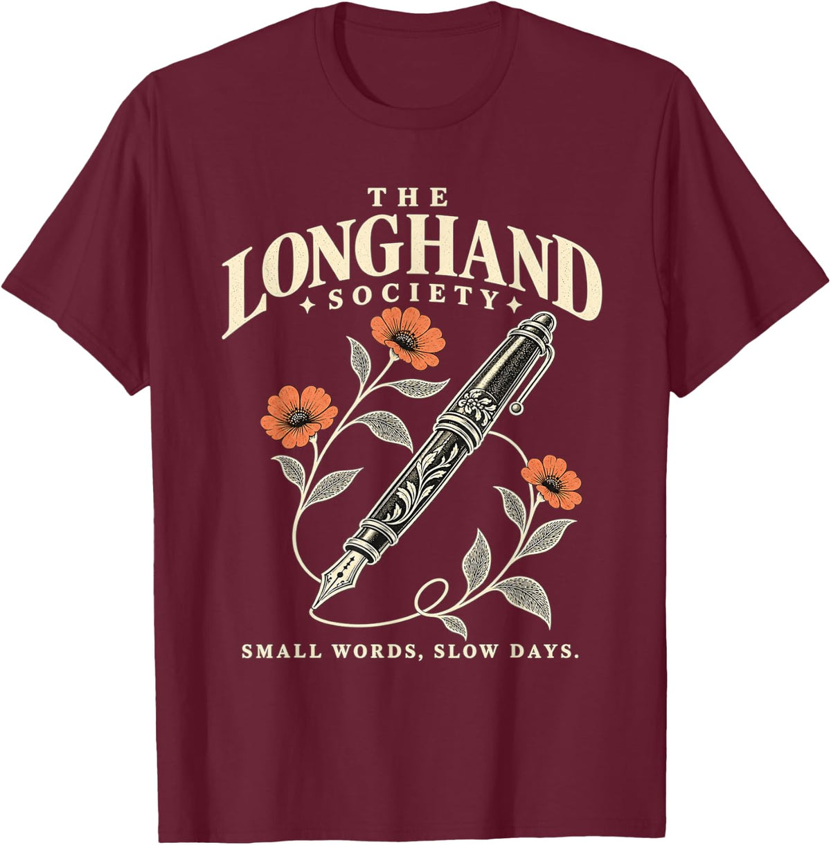 Longhand Society Poetcore Writer Analogue Writing Journaling T-Shirt - Burgundy