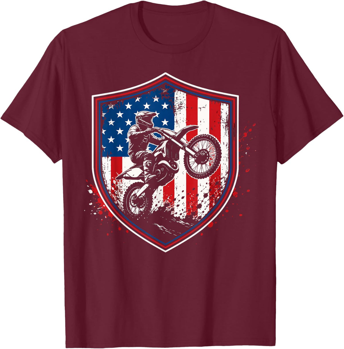 Dirt Bike Tee for Men Boys Kids Gear Motocross Dirtbike T-Shirt - Burgundy
