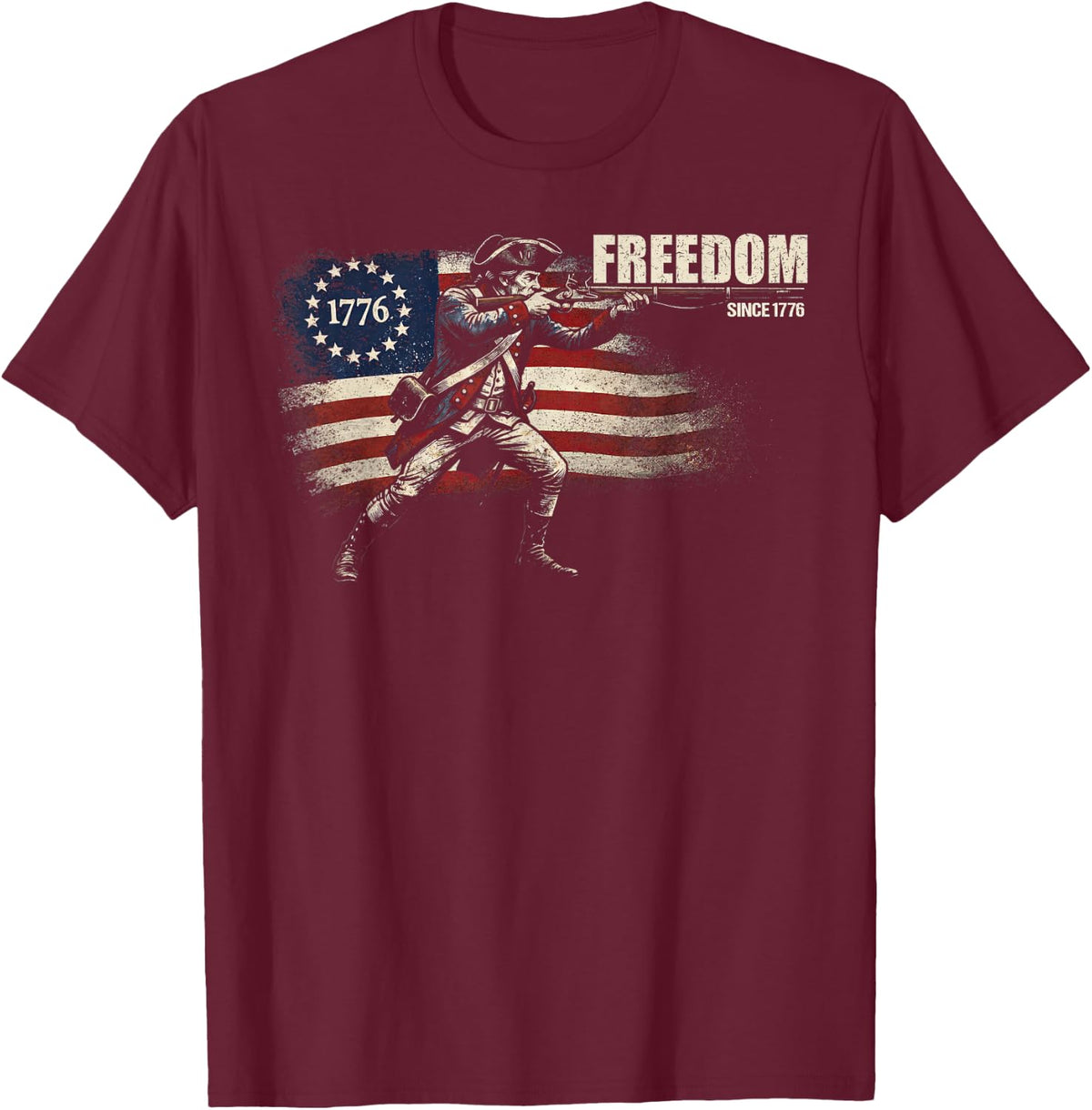 Freedom Independence USA Day Patriotic Flag 1776 4th of July T-Shirt - Burgundy