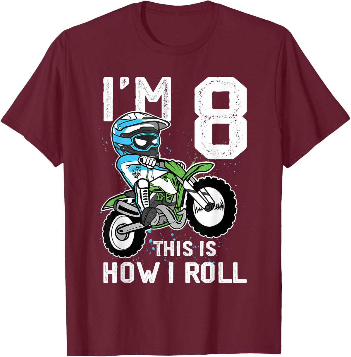 8th Birthday Motorcycle Dirt Bike Birthday 8 Year Old Boy T-Shirt - Burgundy