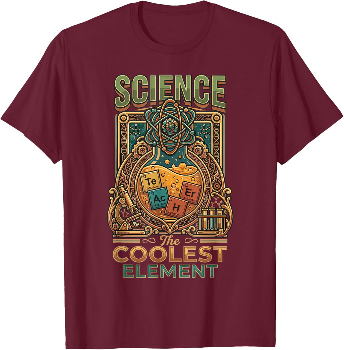 Science Teacher The Coolest Elements Periodic Table T-Shirt - Burgundy
