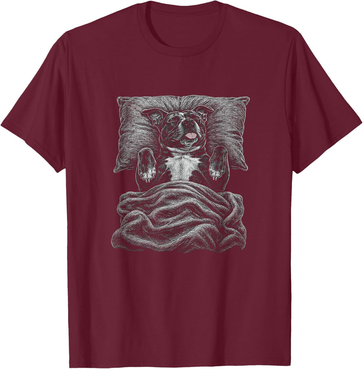 American Staffordshire Terrier Amstaff Sleeping Design T-Shirt - Burgundy
