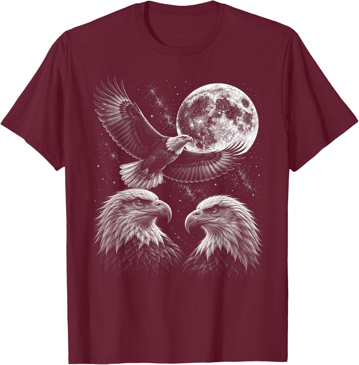 Three Bald Eagles Full Moon Bird Meme Funny Vintage T-Shirt - Burgundy