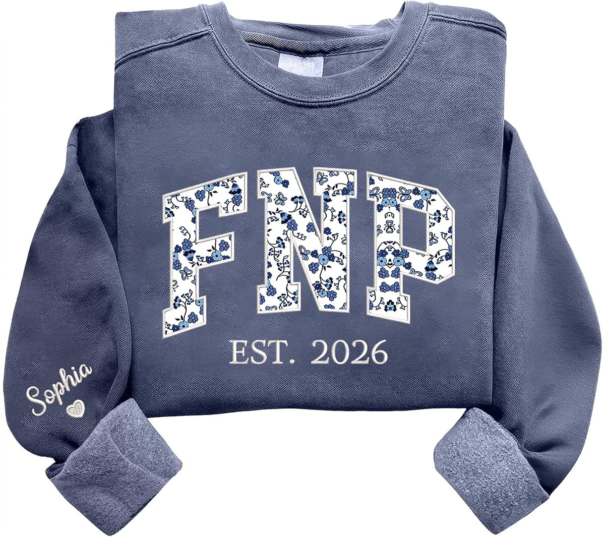 Personalized Embroidered Floral Applique Sweatshirt, Custom Any Profession Gift, Appreciation Crewneck - Fnp