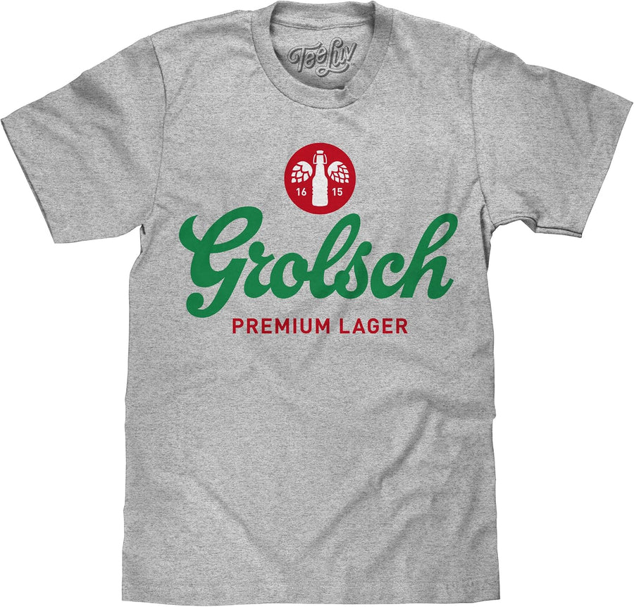 Tee Luv Men's Grolsch Premium Lager Shirt - Retro Beer Brand Logo T-Shirt - Athletic Heather